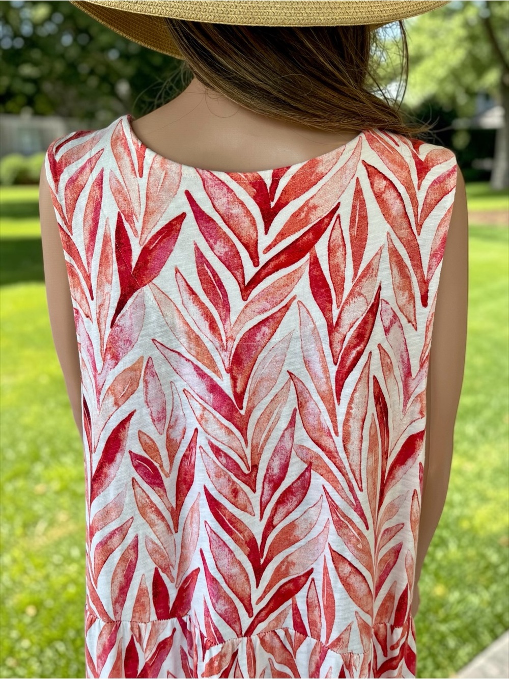 D&Co Beach Linen Blend Tiered Midi Dress 2X Tropical Leaf Print Pockets - Picture 3 of 7